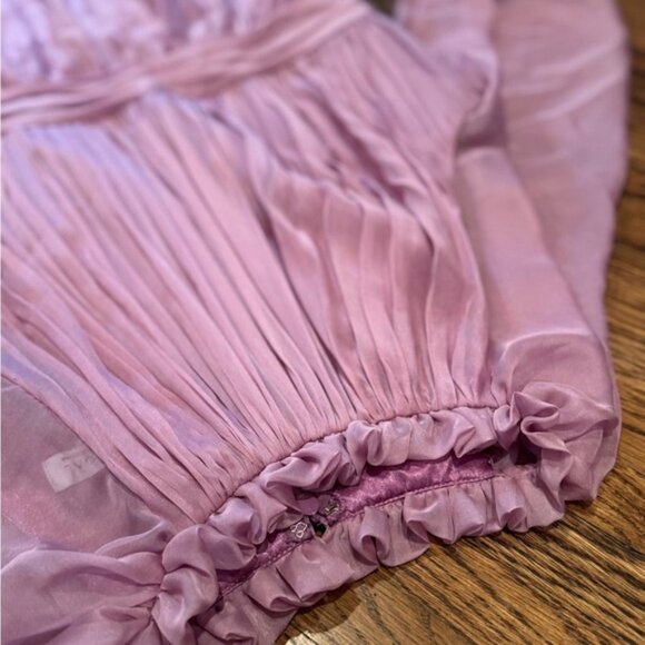 Mac Duggal Purple Smocked Chiffon Illusion Tiered Gown Size 16 - Picture 6 of 13